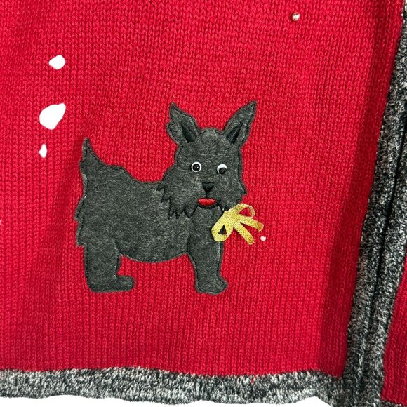 Mercer Street Studio Vtg Christmas Knit Cardigan XL Scottie Dogs Tree Appliques - Picture 7 of 10